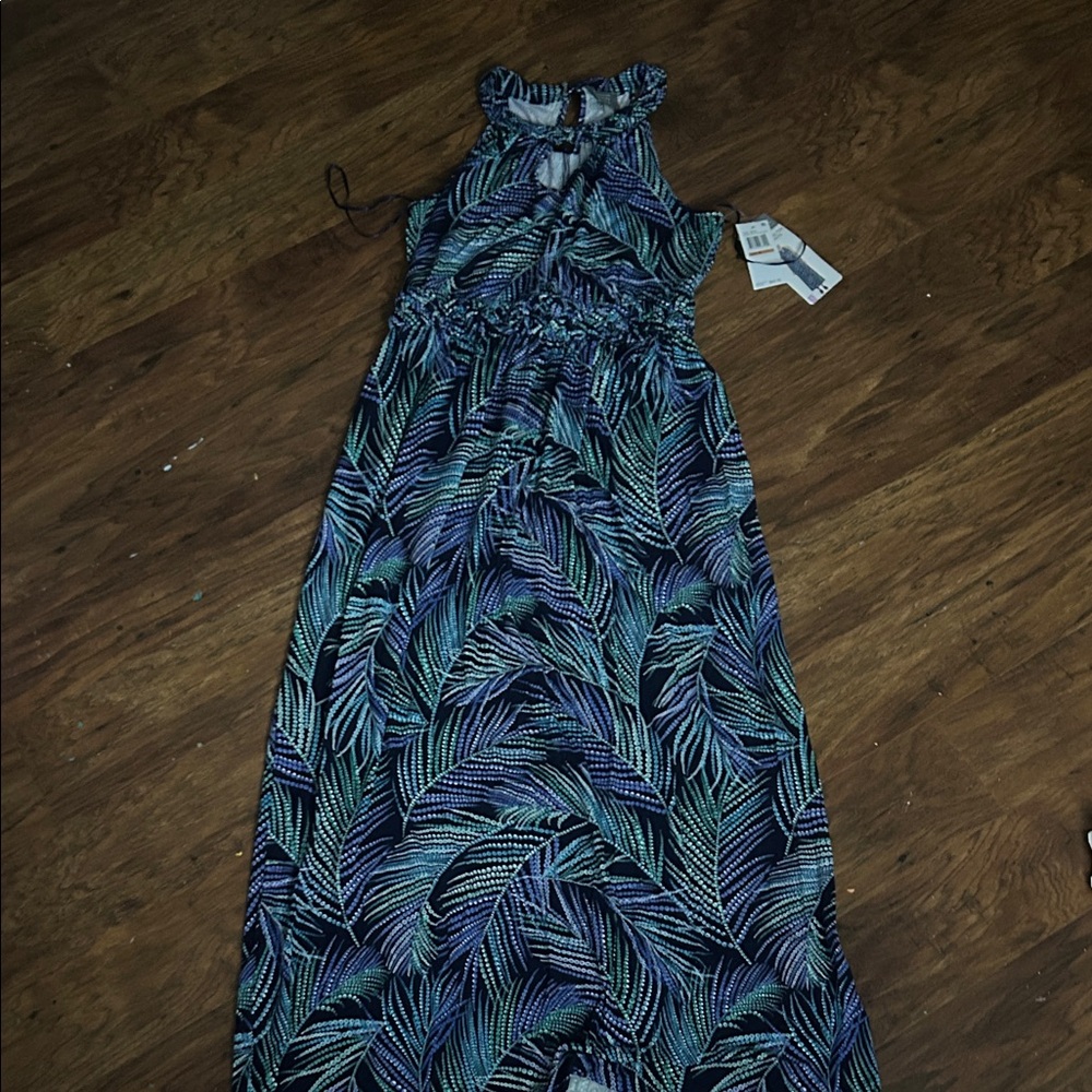 Elegant Blue and Green Maxi Dress